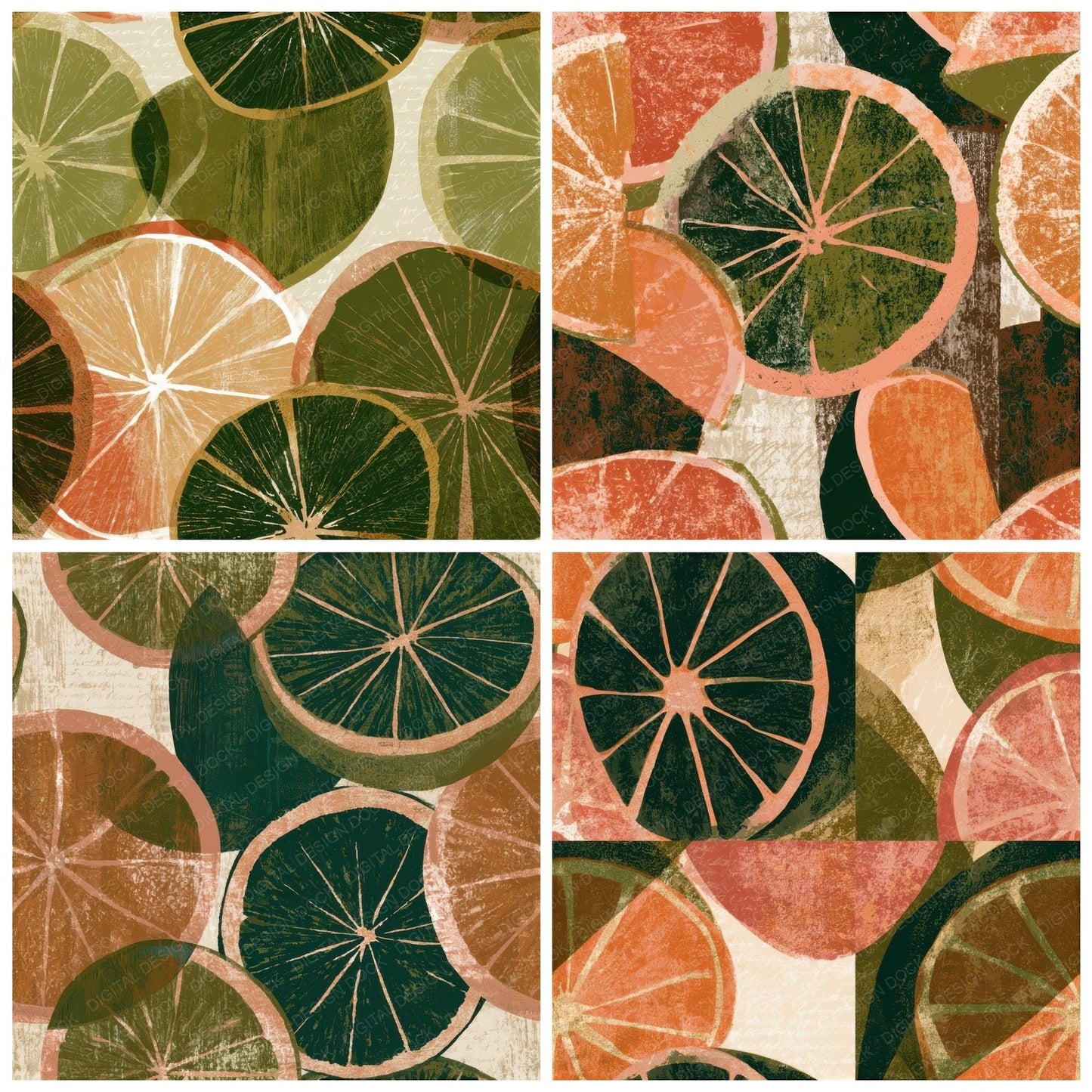 Screenprint Citrus Moss Oat Seamless Digital Paper Pack (DDD013393)