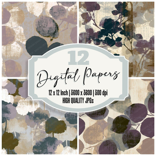 Screenprint Plums Bone Stone Seamless Digital Paper Pack (DDD013394)