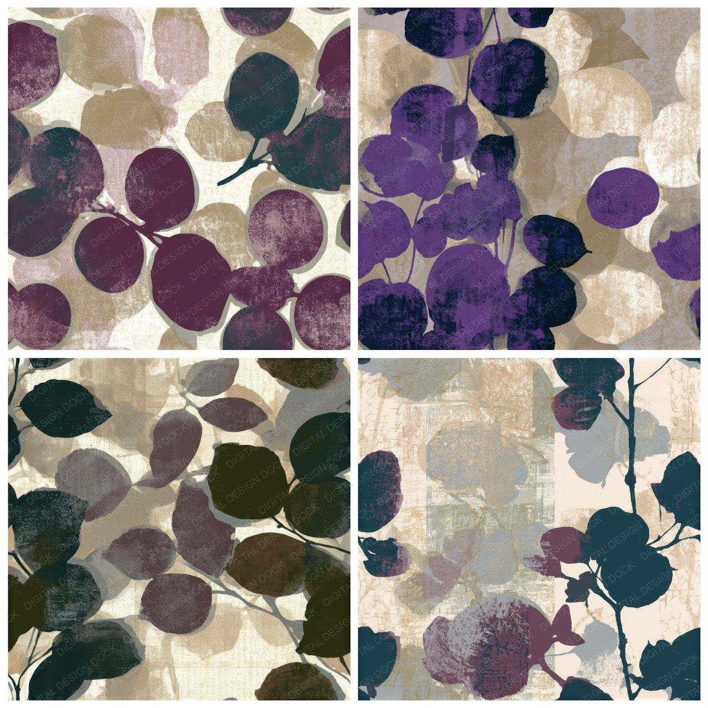 Screenprint Plums Bone Stone Seamless Digital Paper Pack (DDD013394)