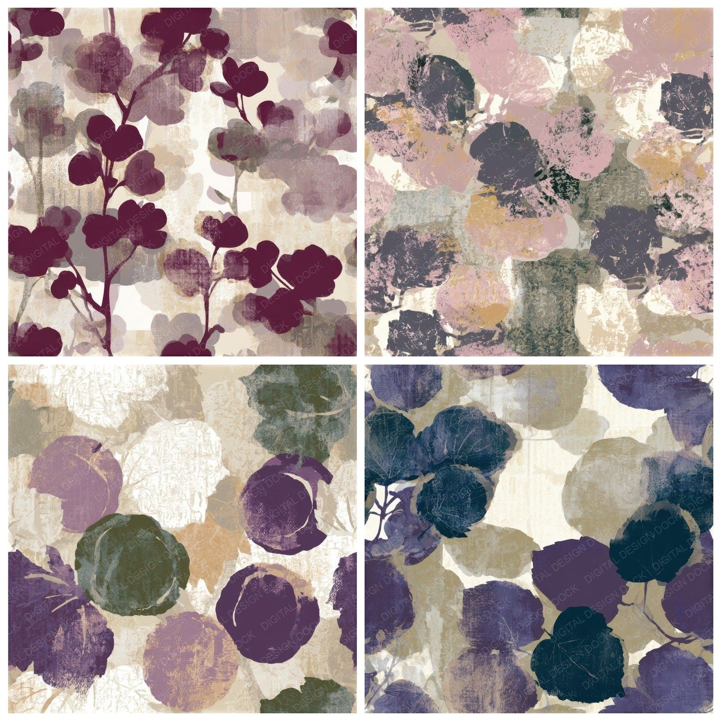 Screenprint Plums Bone Stone Seamless Digital Paper Pack (DDD013394)