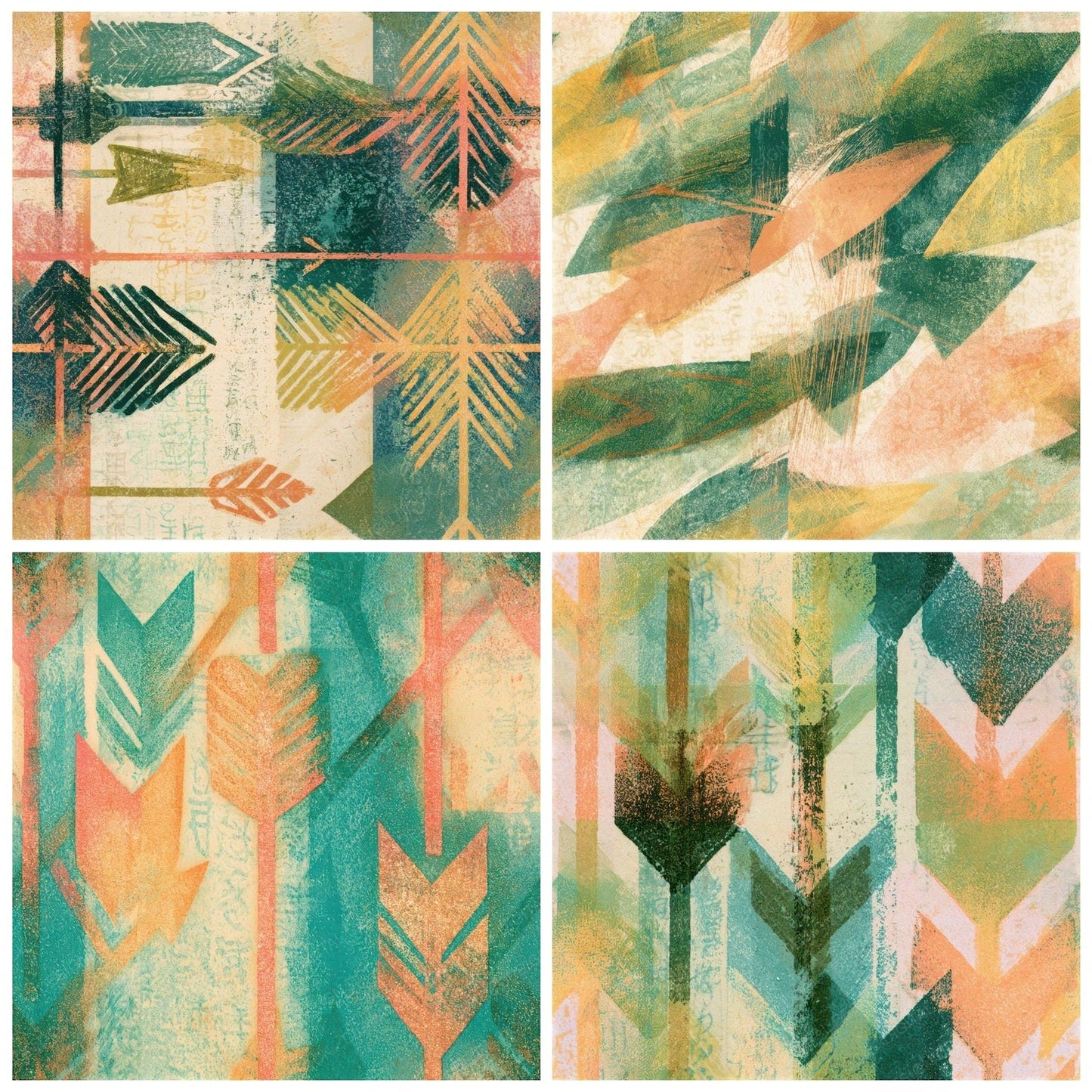 Woodblock Neon Arrows Sage Seamless Digital Paper Pack (DDD013396)