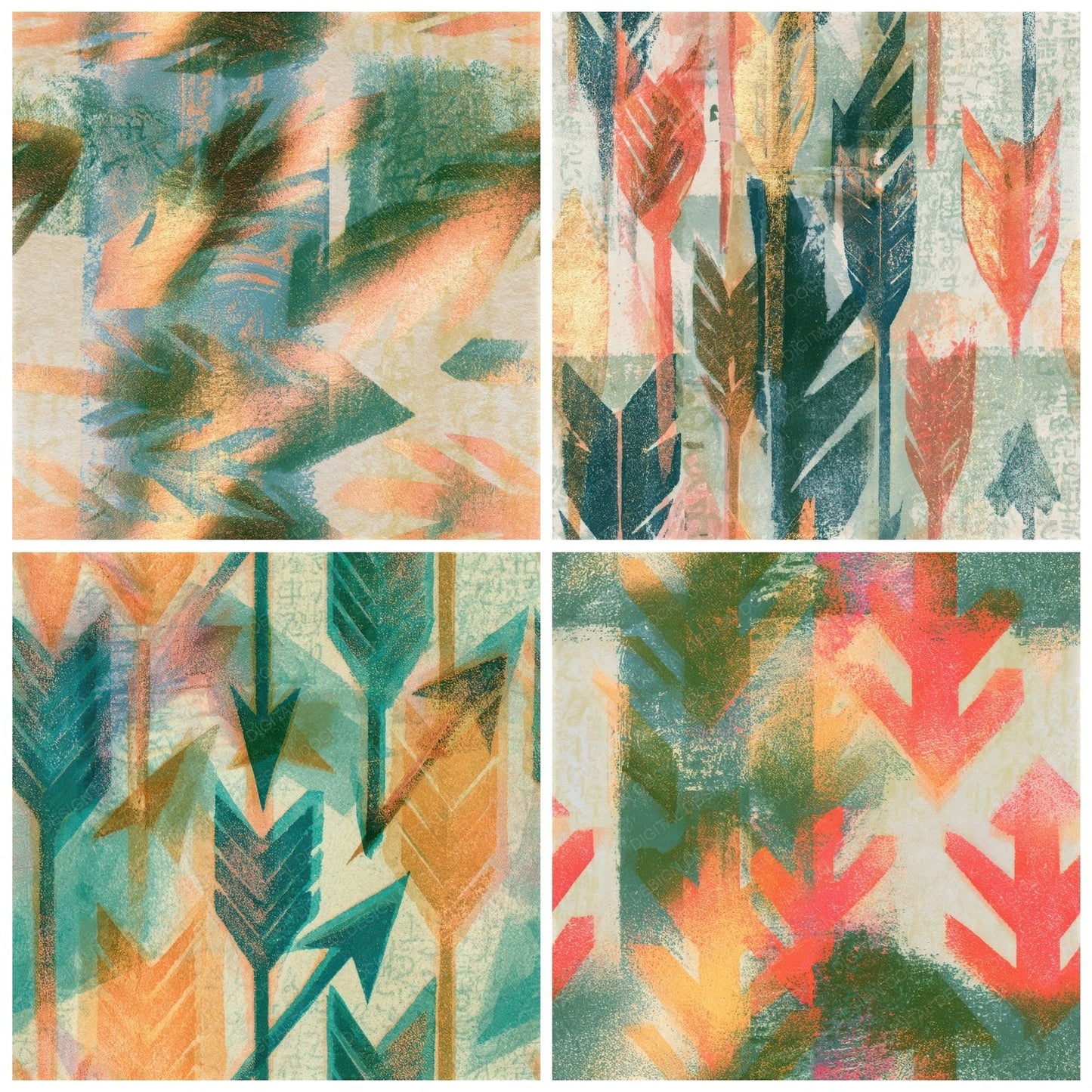 Woodblock Neon Arrows Sage Seamless Digital Paper Pack (DDD013396)