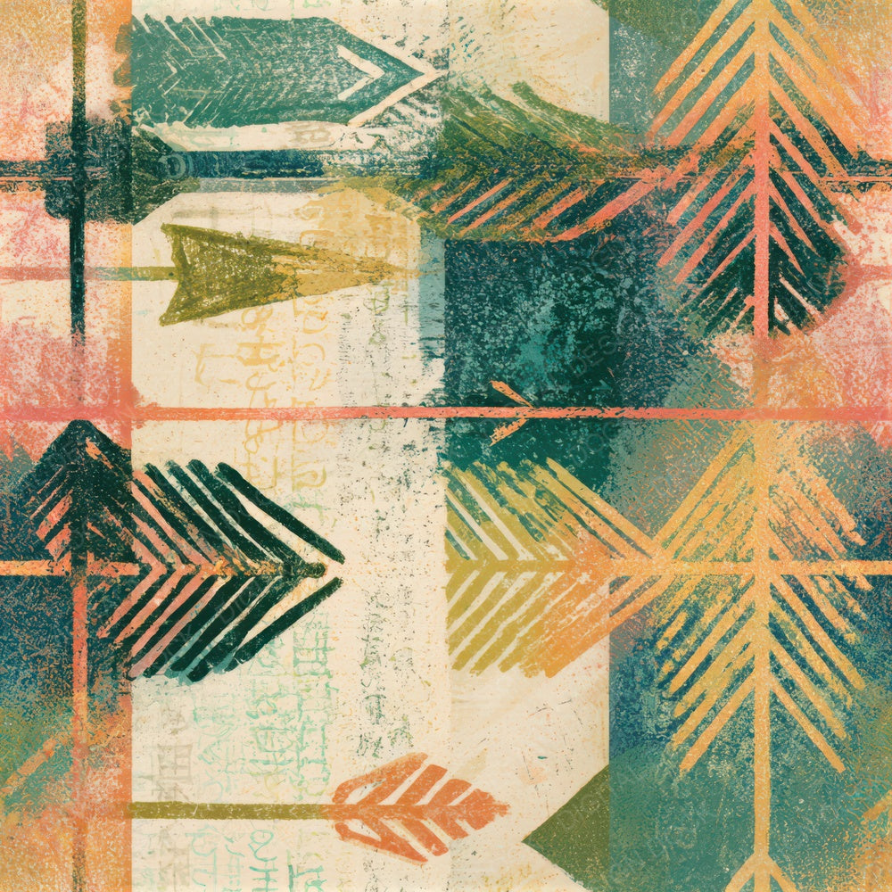 Woodblock Neon Arrows Sage Seamless Digital Paper Pack (DDD013396)