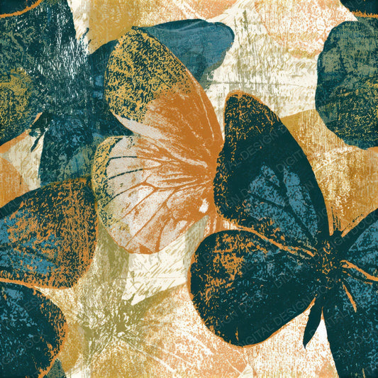 Woodcut Butterfly Wings Gold Seamless Digital Paper Pack (DDD013398)