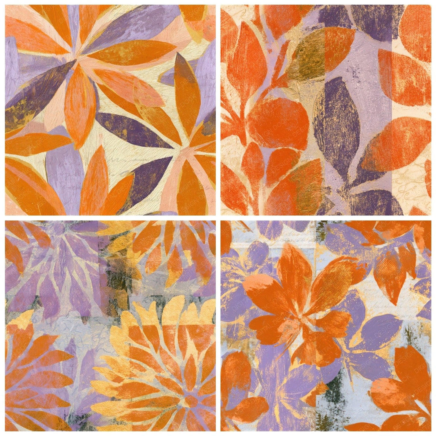 Woodcut Oranges Lavender Butter Seamless Digital Paper Pack (DDD013399)