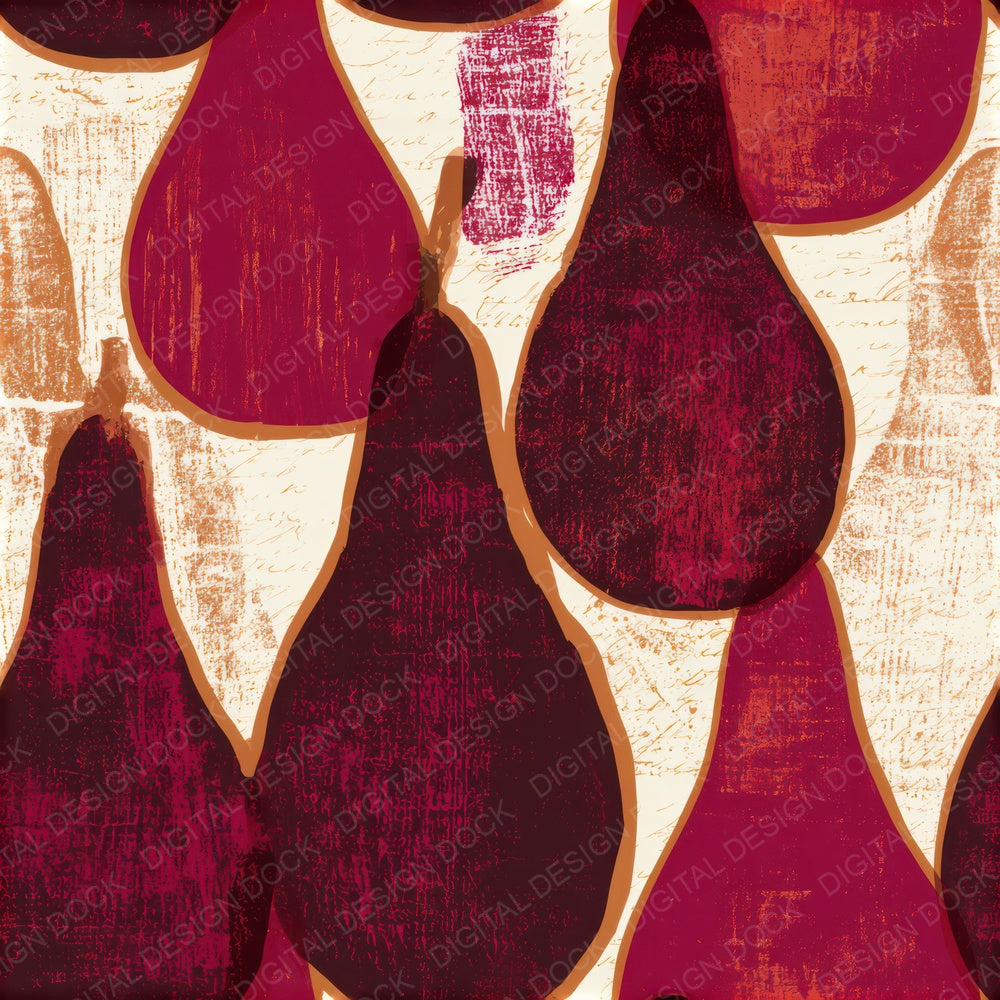 Woodcut Pear Cherry Currant Seamless Digital Paper Pack (DDD013400)