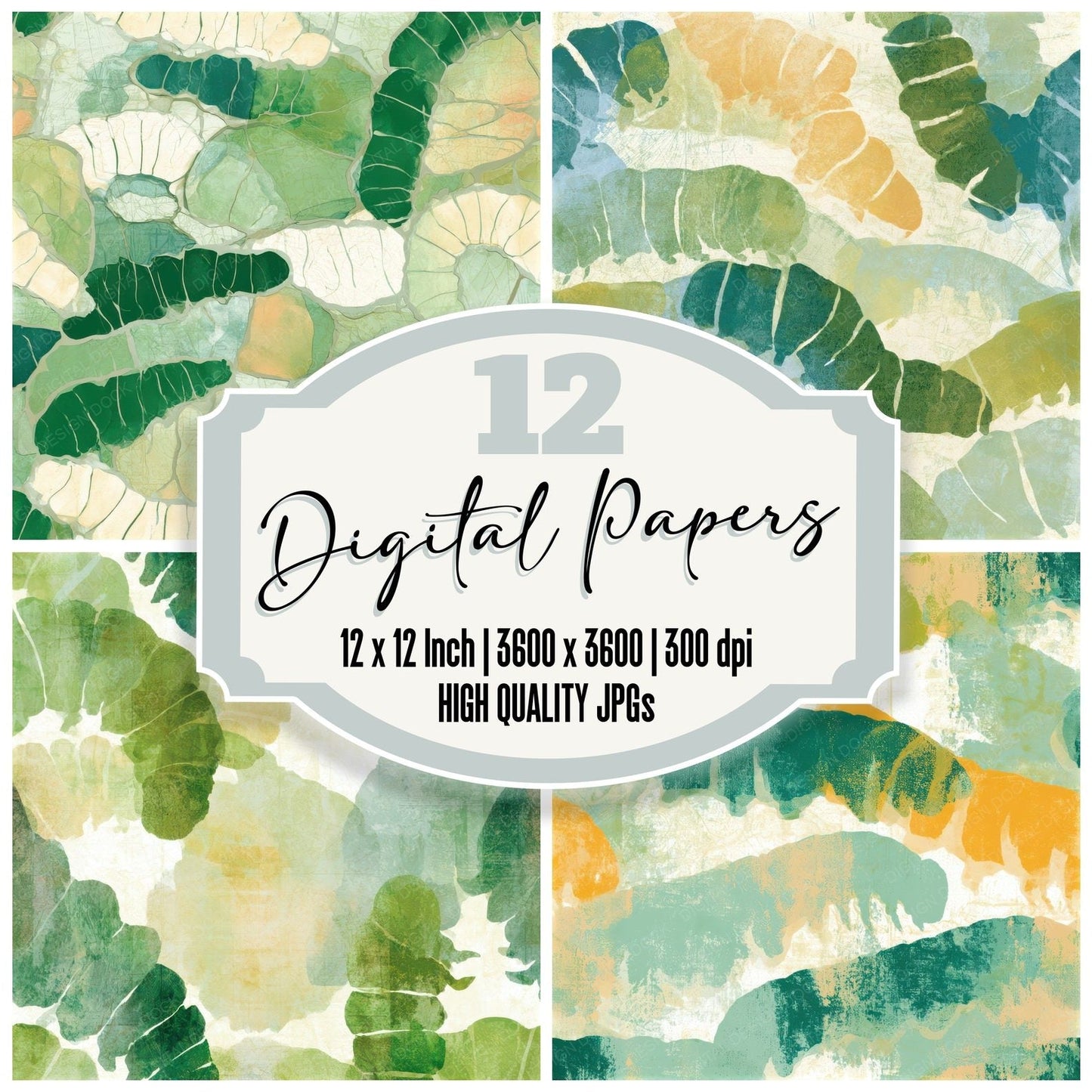 X-ray Caterpillar Green Ivory Seamless Digital Paper Pack (DDD013401)