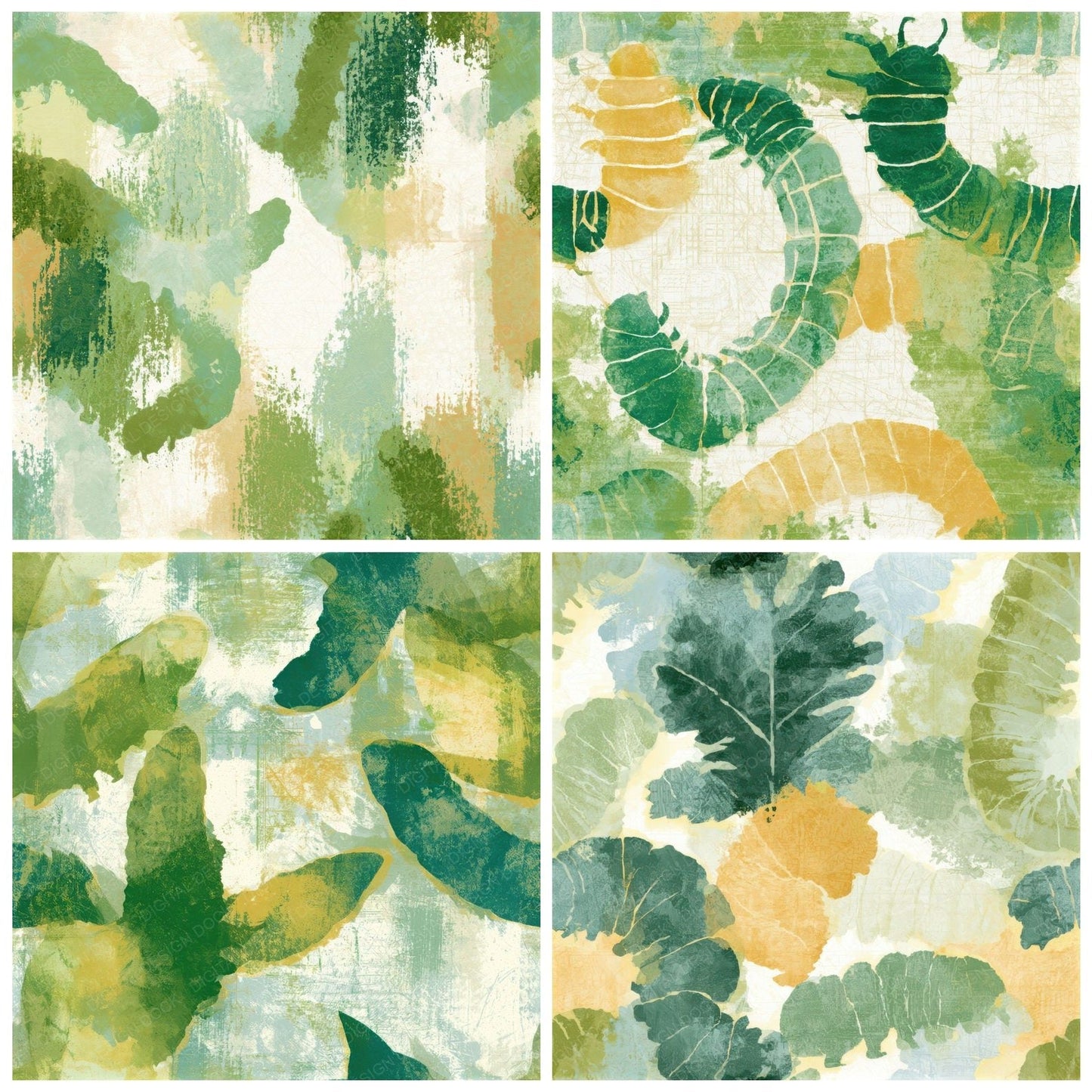 X-ray Caterpillar Green Ivory Seamless Digital Paper Pack (DDD013401)