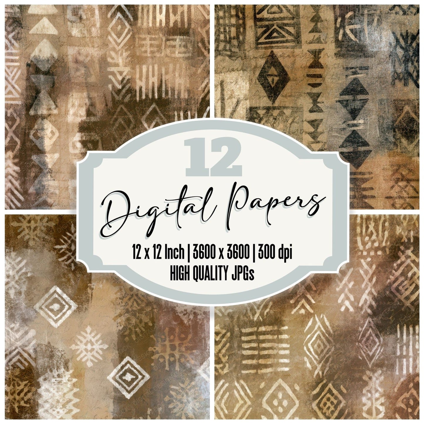 X-ray Mudcloth Sepia Parchment Digital Paper Pack (DDD013403)