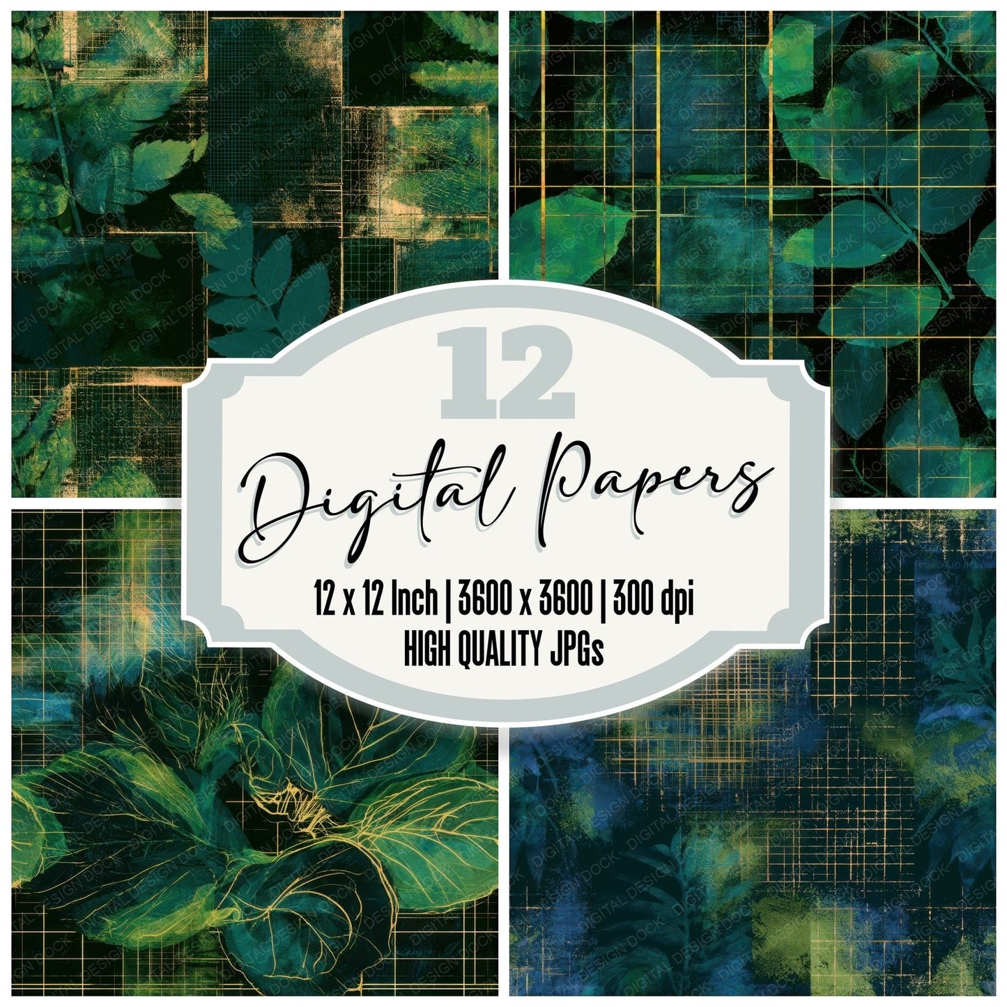 X-ray Neon Grid Emerald Seamless Digital Paper Pack (DDD013404)