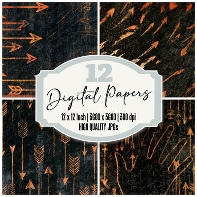 Minimal Neon Arrows Charcoal Gold Digital Paper Pack (DDD013405)