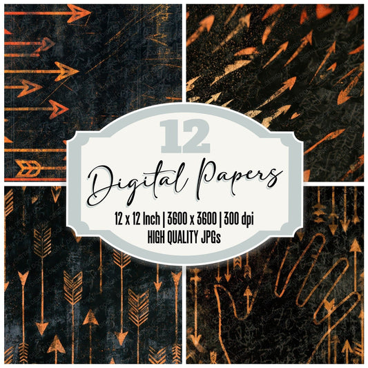 Minimal Neon Arrows Charcoal Gold Digital Paper Pack (DDD013405)