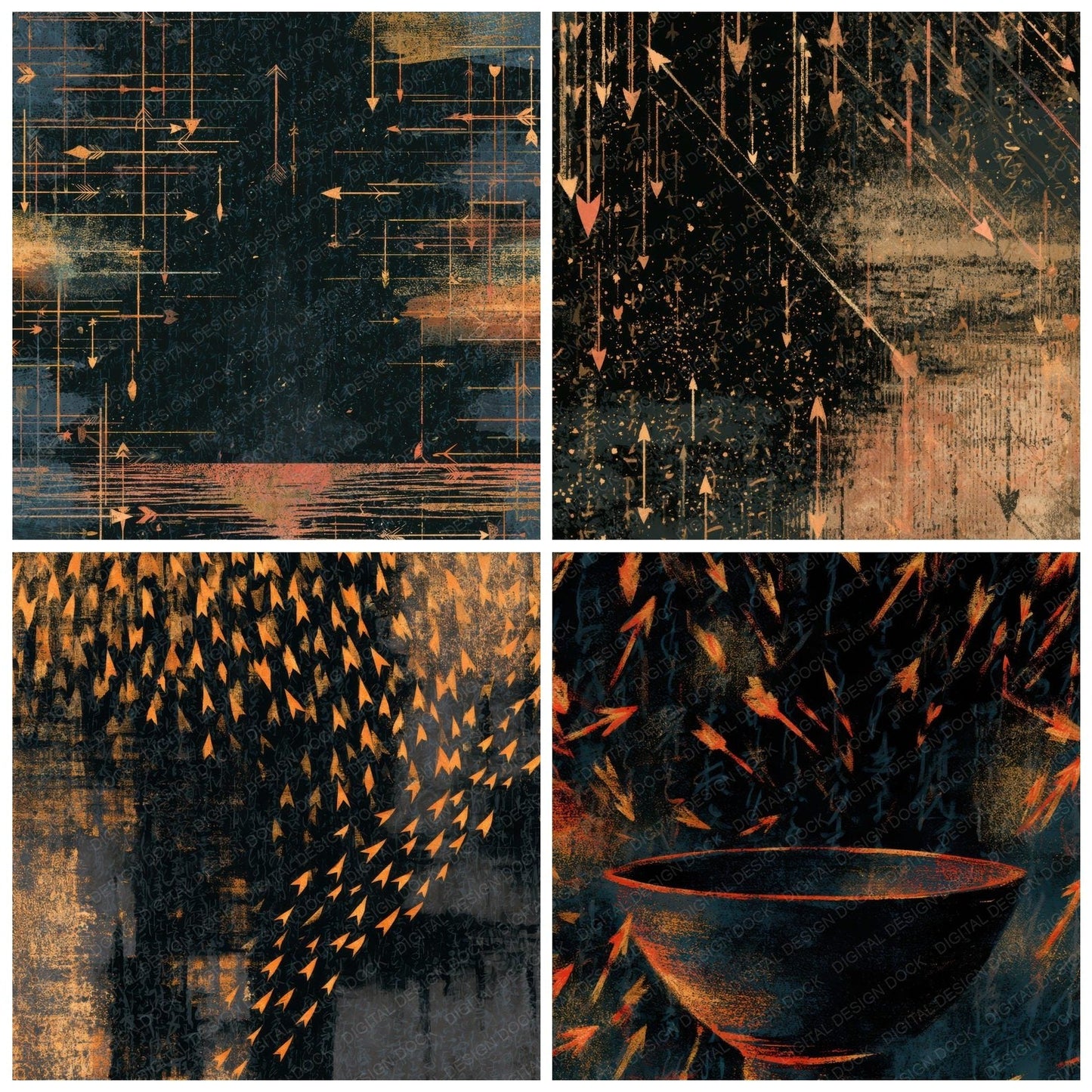 Minimal Neon Arrows Charcoal Gold Digital Paper Pack (DDD013405)