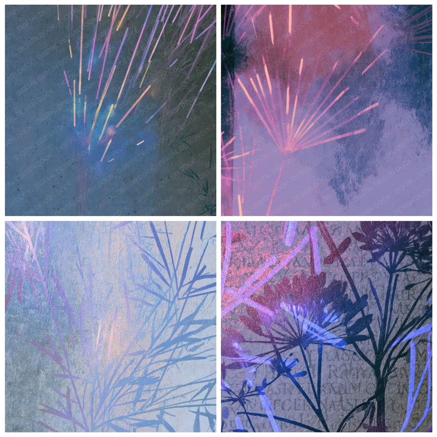 Minimal Neon Tubes Periwinkle Plum Digital Paper Pack (DDD013406)