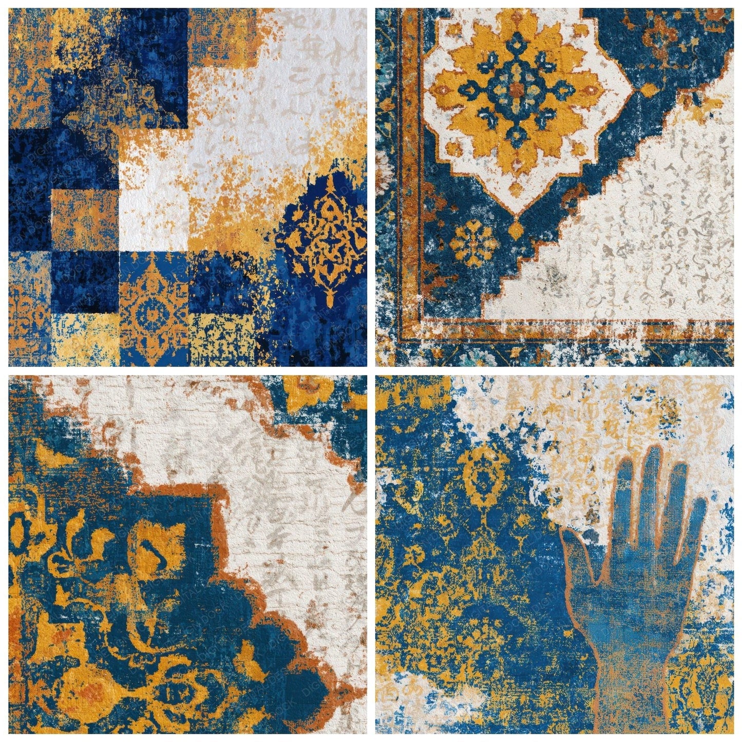 Minimal Persian Rug Cobalt Yellow Digital Paper Pack (DDD013407)