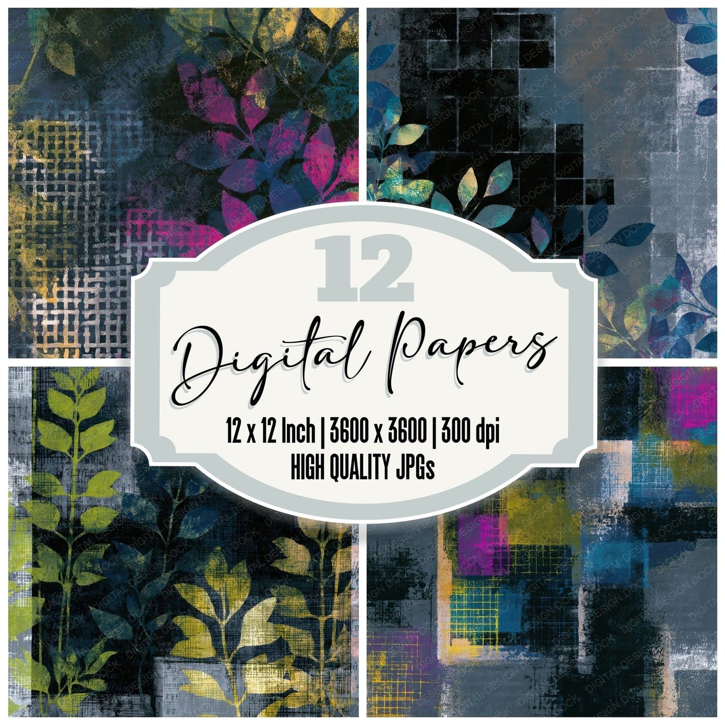 Monoprint Neon Grids Slate Digital Paper Pack (DDD013408)
