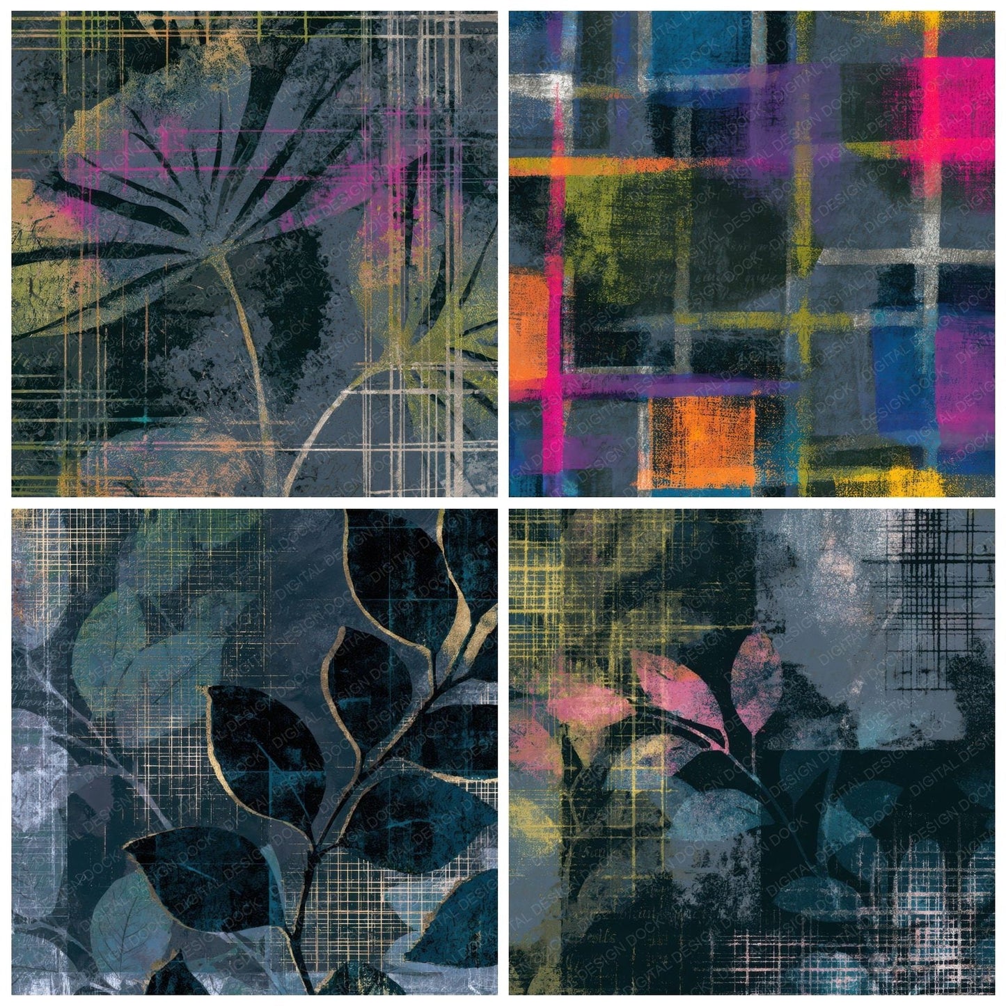 Monoprint Neon Grids Slate Digital Paper Pack (DDD013408)