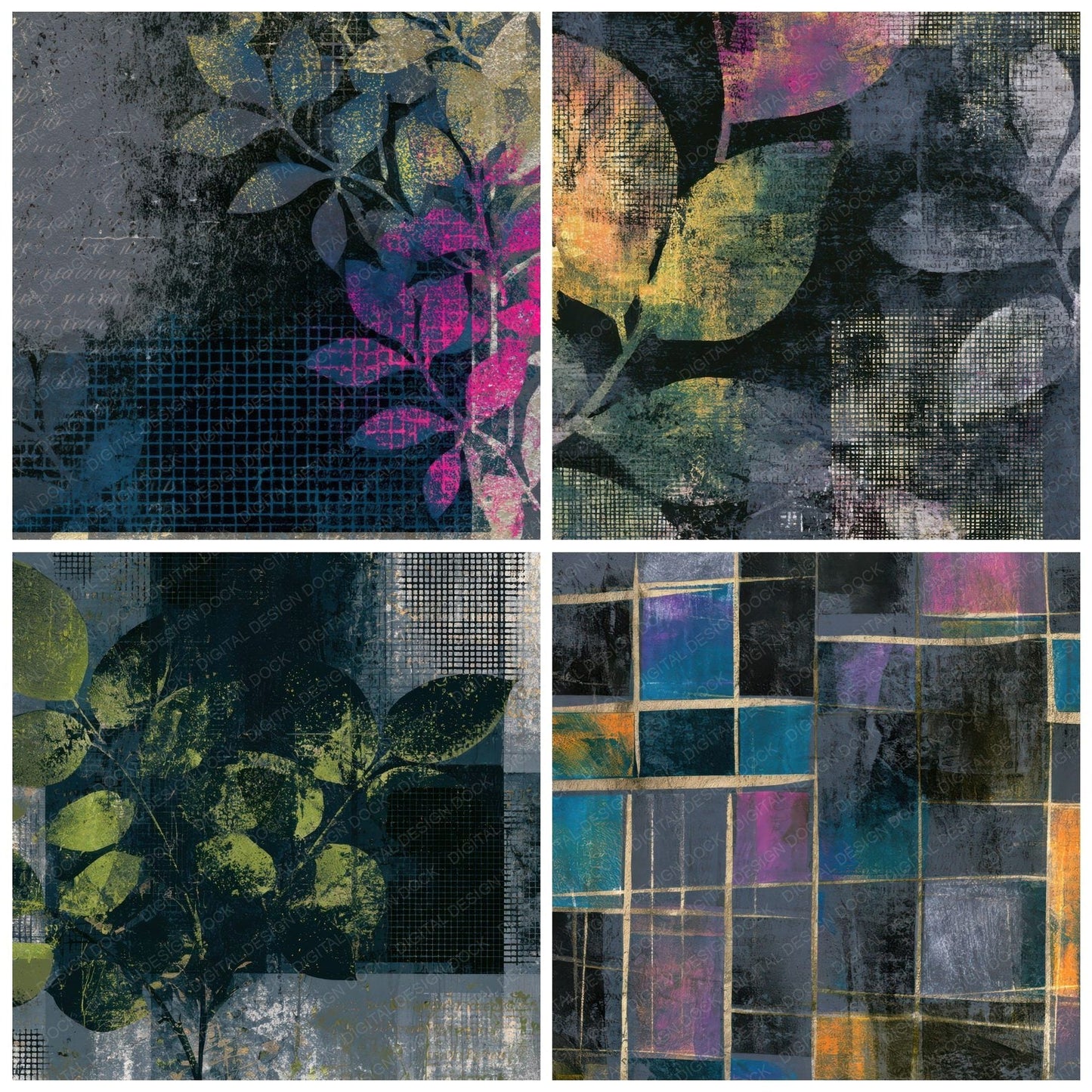Monoprint Neon Grids Slate Digital Paper Pack (DDD013408)