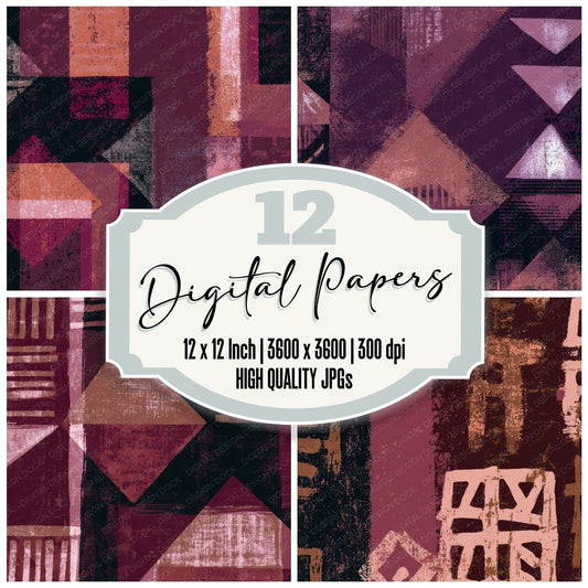 Screenprint Mudcloth Rose Aubergine Digital Paper Pack (DDD013409)