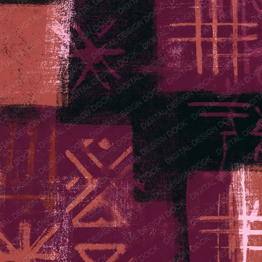 Screenprint Mudcloth Rose Aubergine Digital Paper Pack (DDD013409)