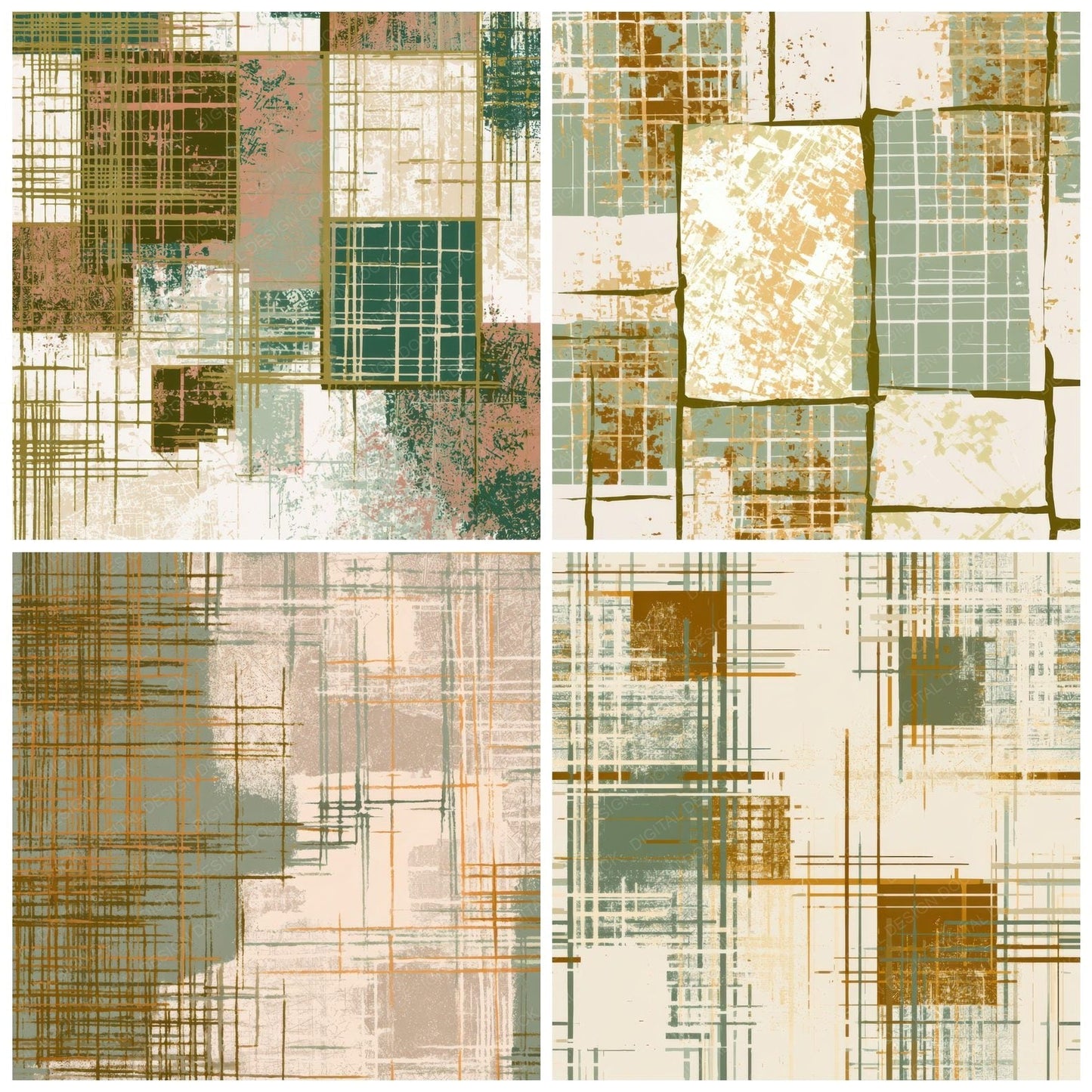 Screenprint Neon Grid Tobacco Sage Digital Paper Pack (DDD013410)