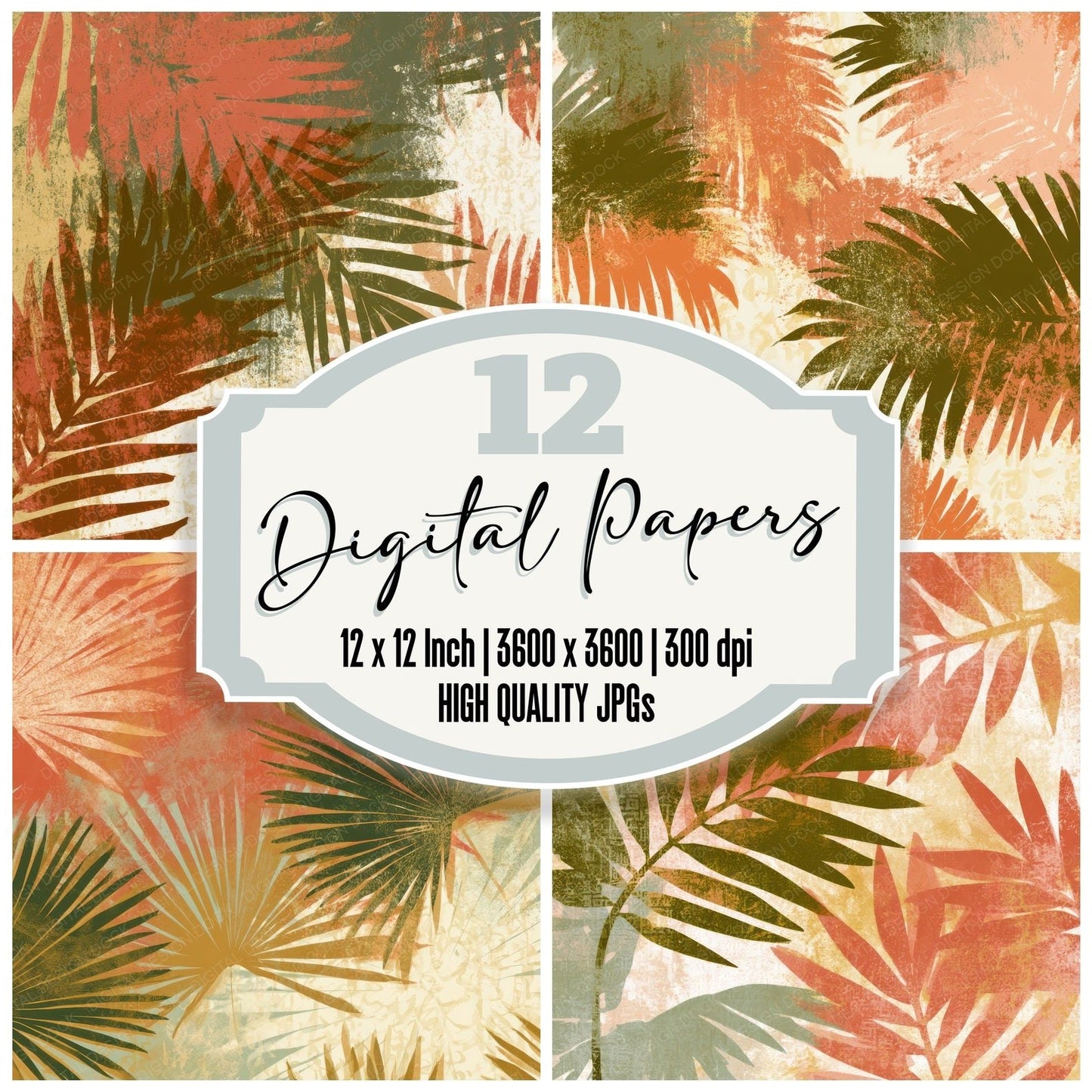 Screenprint Neon Palms Terracotta Olive Digital Paper Pack (DDD013411)