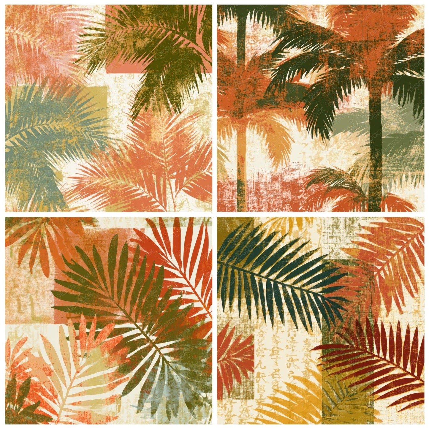 Screenprint Neon Palms Terracotta Olive Digital Paper Pack (DDD013411)