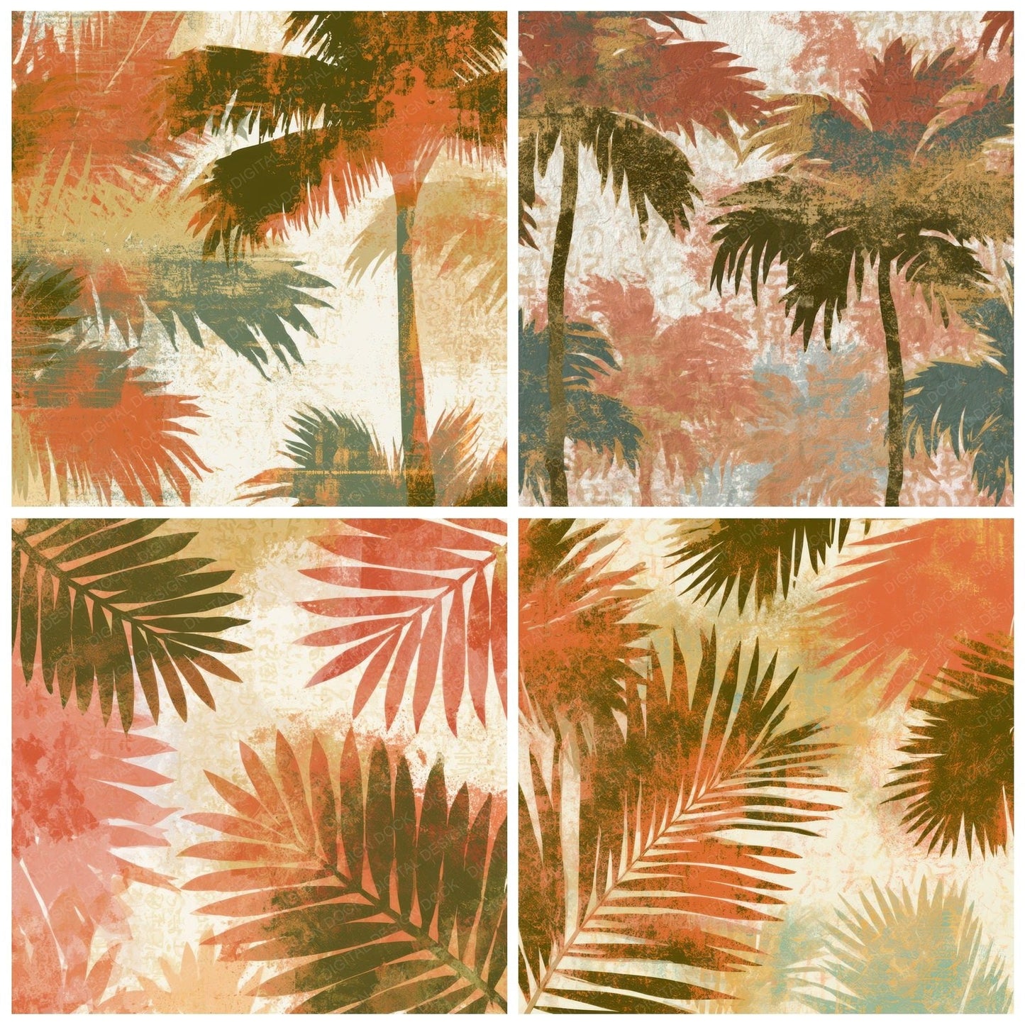 Screenprint Neon Palms Terracotta Olive Digital Paper Pack (DDD013411)