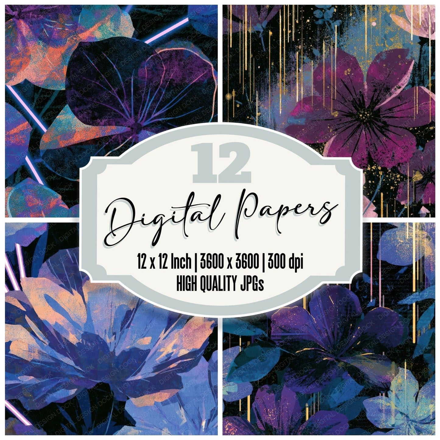 Screenprint Neon Tubes Aubergine Pearl Digital Paper Pack (DDD013413)