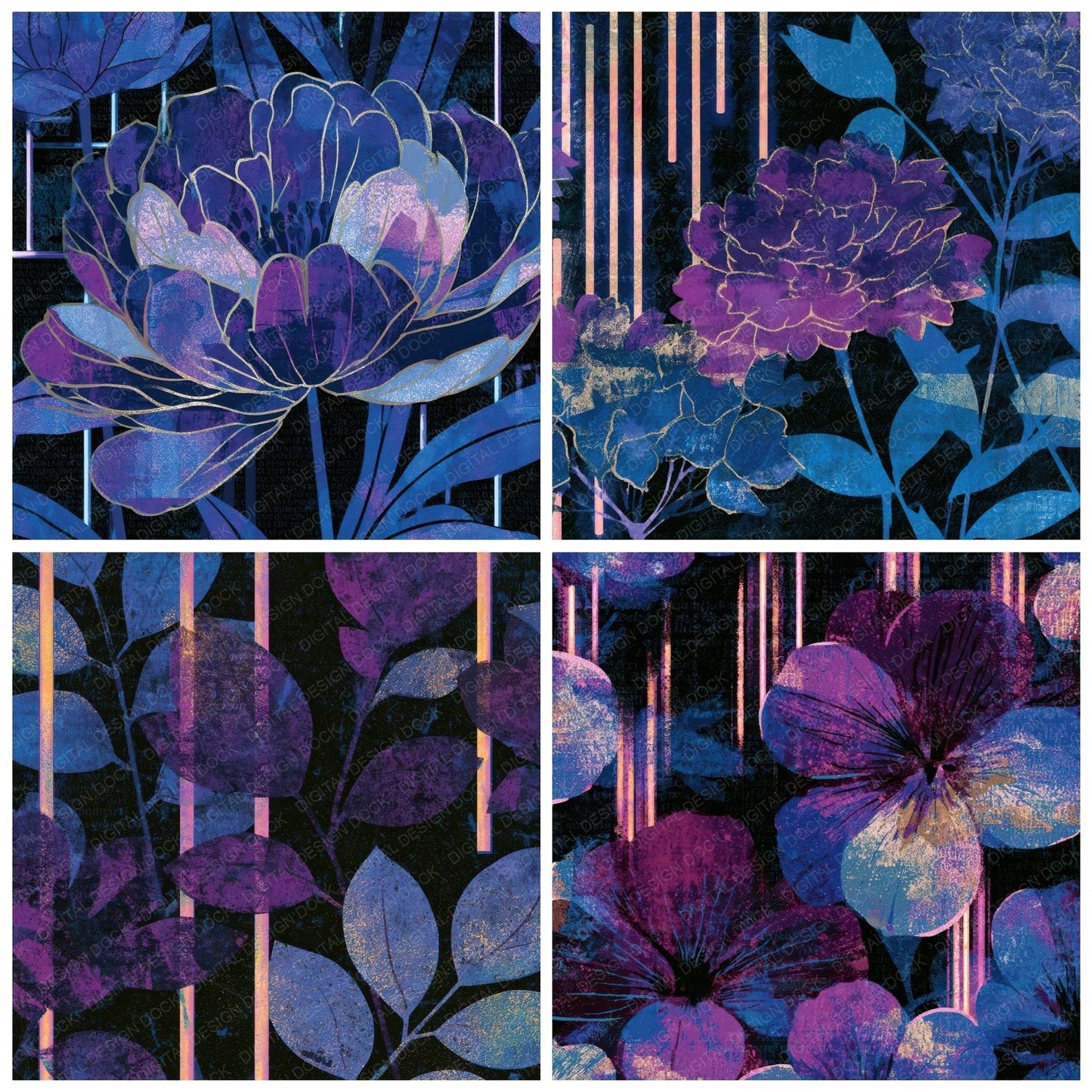 Screenprint Neon Tubes Aubergine Pearl Digital Paper Pack (DDD013413)