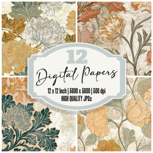 Woodblock Morris Flora Amber Sage Digital Paper Pack (DDD013414)