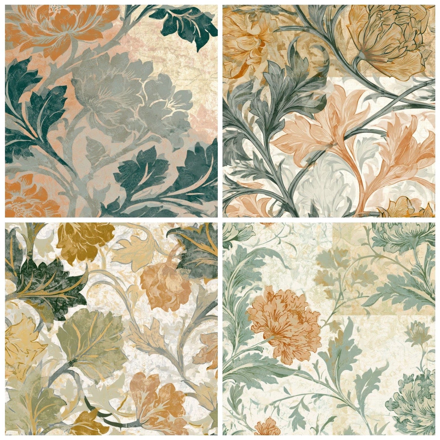 Woodblock Morris Flora Amber Sage Digital Paper Pack (DDD013414)