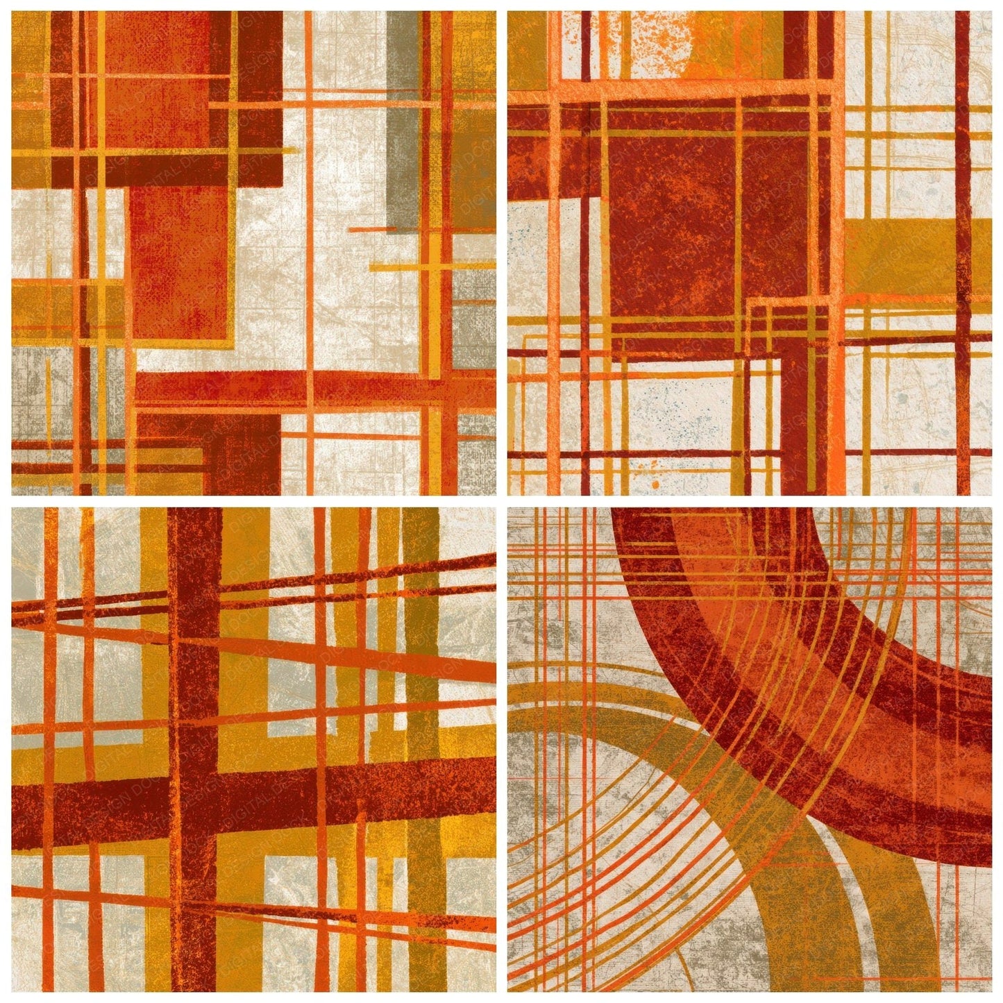 Woodblock Neon Grids Terracotta Mustard Digital Paper Pack (DDD013416)