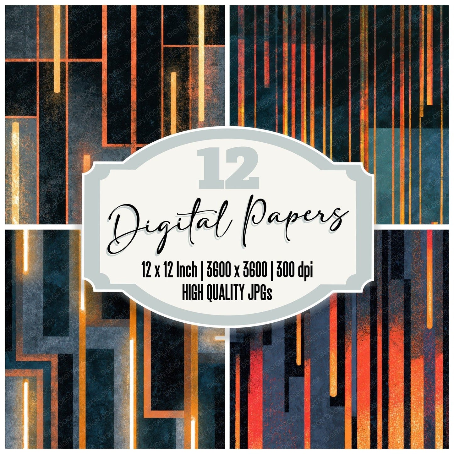 Woodblock Neon Tubes Slate Pewter Digital Paper Pack (DDD013418)