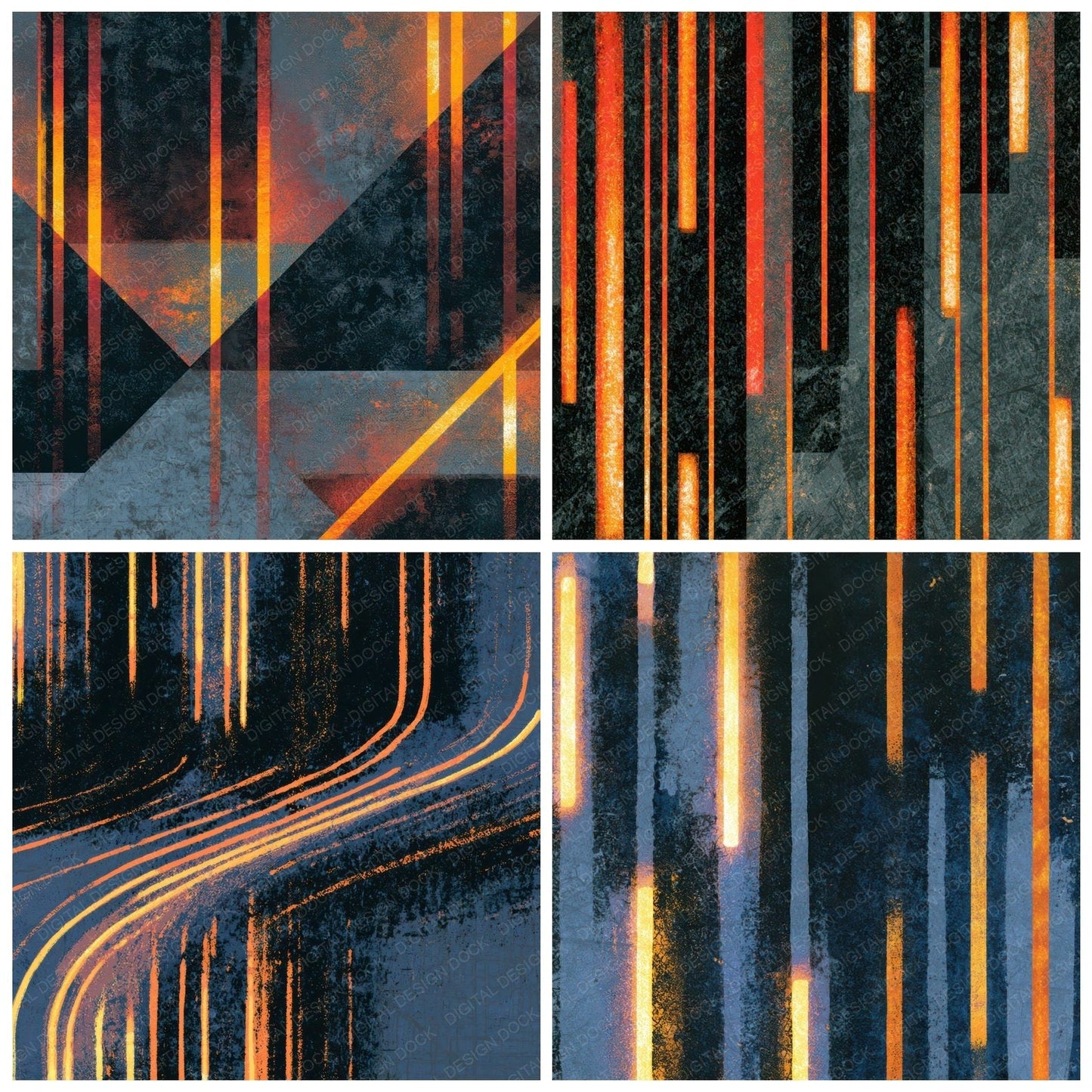 Woodblock Neon Tubes Slate Pewter Digital Paper Pack (DDD013418)
