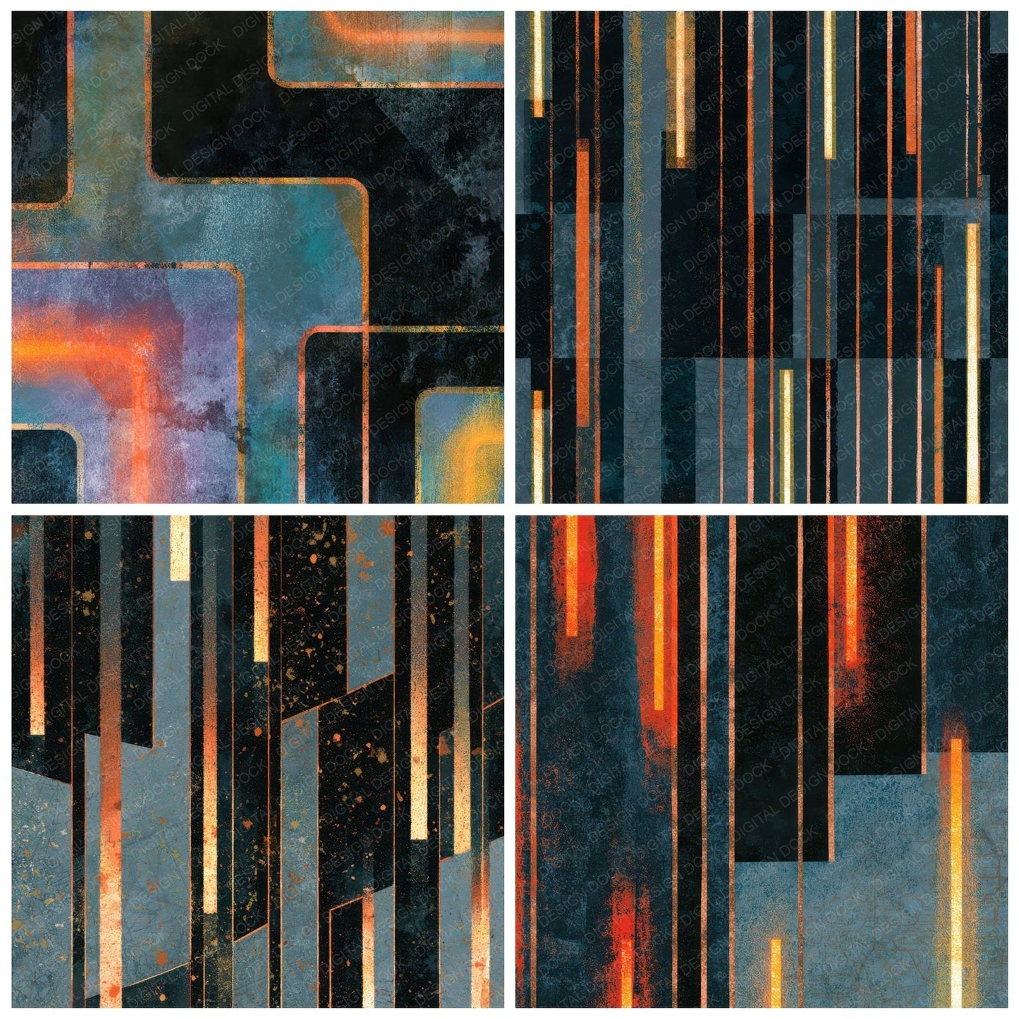 Woodblock Neon Tubes Slate Pewter Digital Paper Pack (DDD013418)