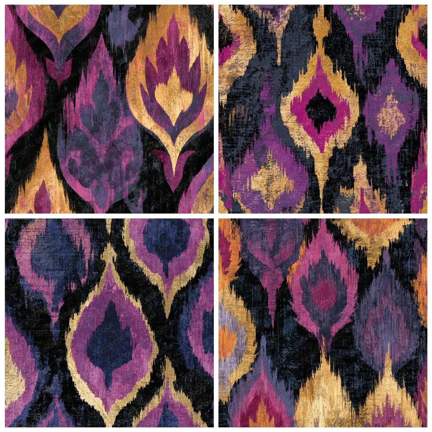 Woodcut Ikat Mauve Plum Gold Digital Paper Pack (DDD013419)