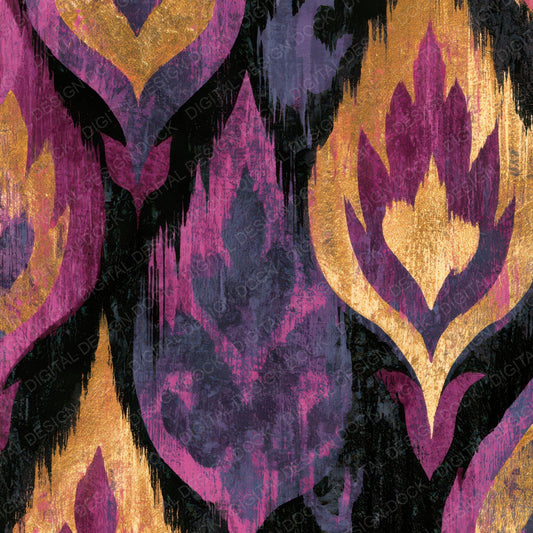 Woodcut Ikat Mauve Plum Gold Digital Paper Pack (DDD013419)