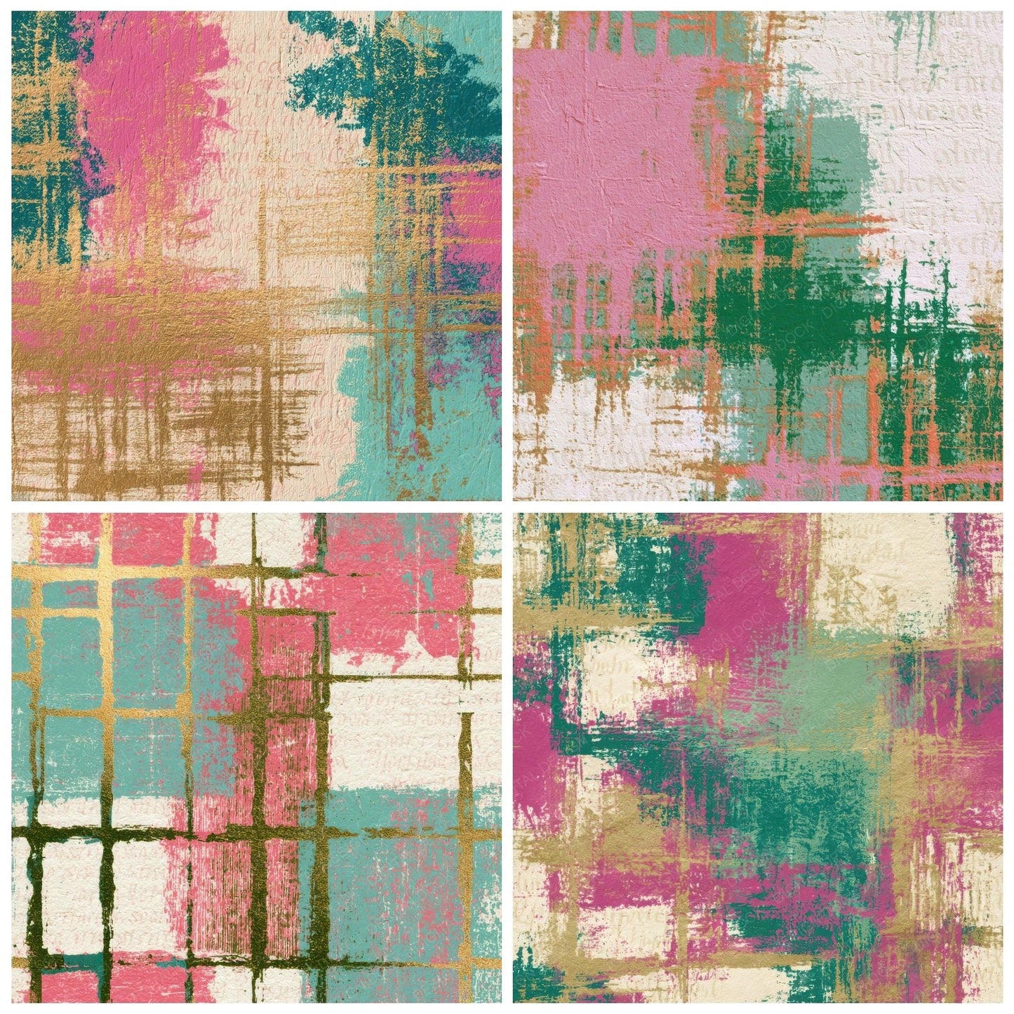 Woodcut Neon Grids Cotton Candy Mint Digital Paper Pack (DDD013420)