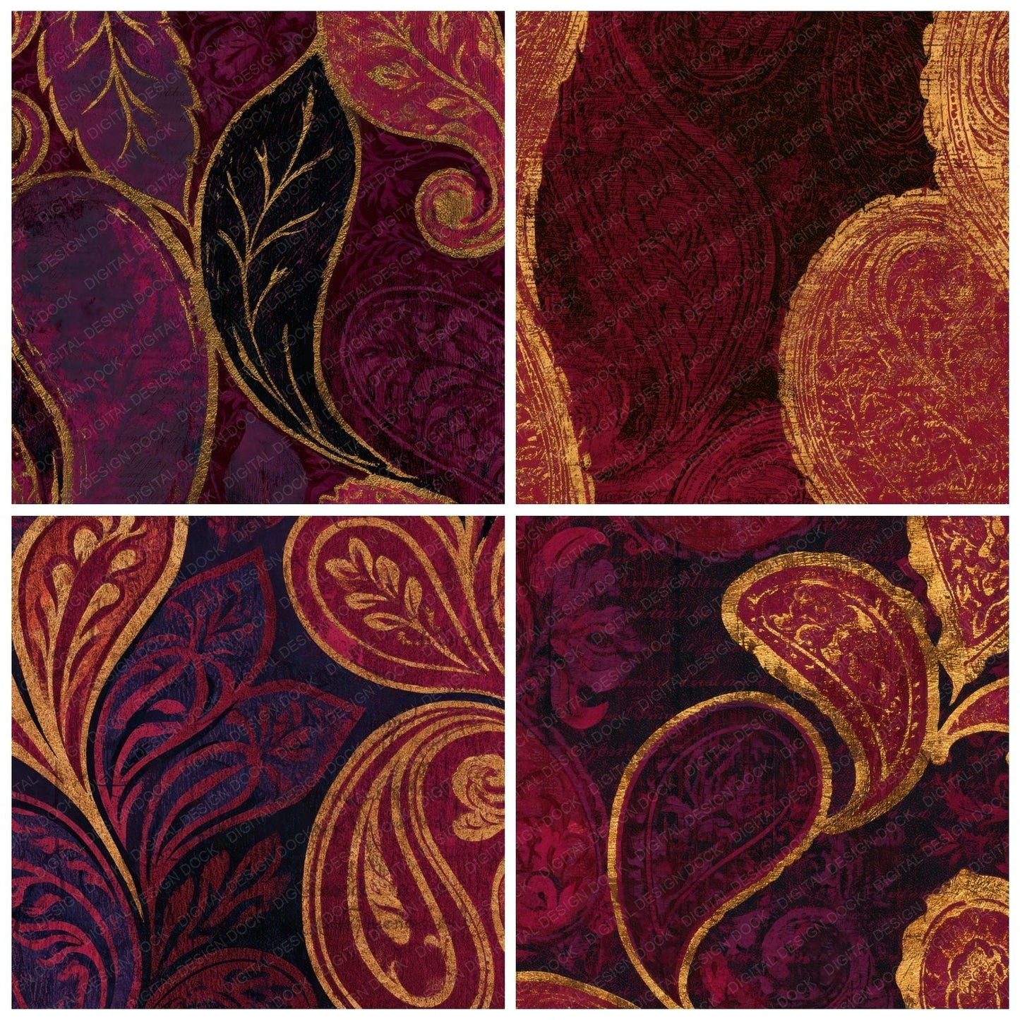 Woodcut Paisley Cherry Currant Digital Paper Pack (DDD013421)