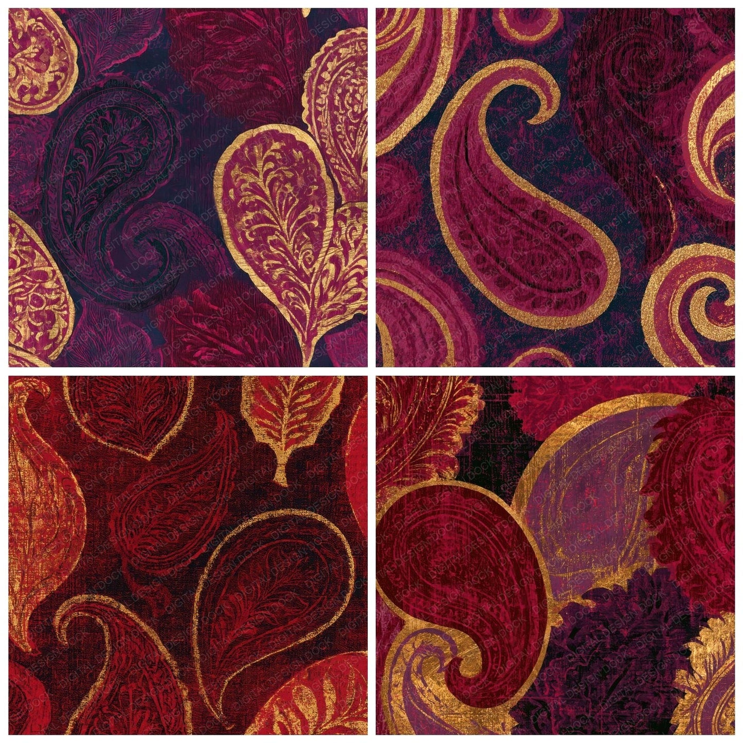 Woodcut Paisley Cherry Currant Digital Paper Pack (DDD013421)