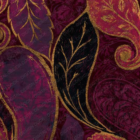 Woodcut Paisley Cherry Currant Digital Paper Pack (DDD013421)