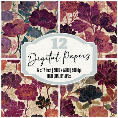 X-Ray William Morris Florals Raspberry Plum Digital Paper Pack (DDD013424)