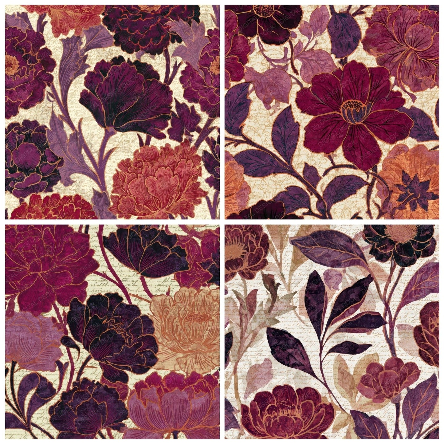 X-Ray William Morris Florals Raspberry Plum Digital Paper Pack (DDD013424)