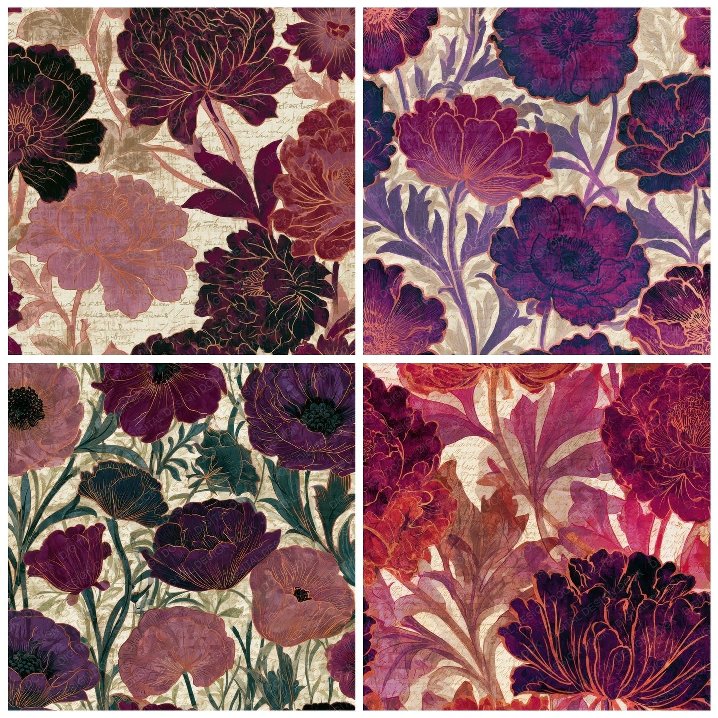 X-Ray William Morris Florals Raspberry Plum Digital Paper Pack (DDD013424)