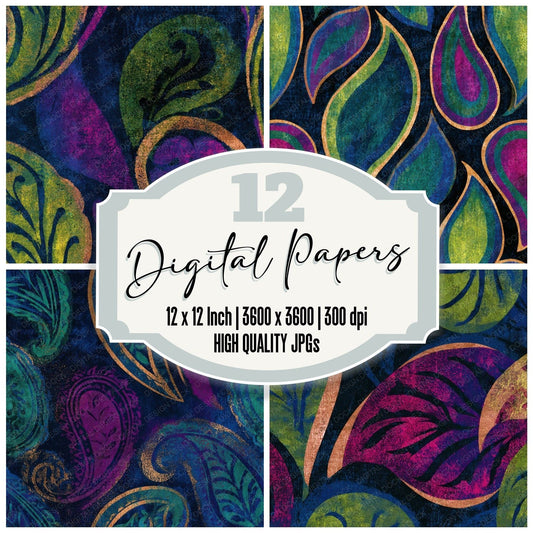 Linocut Paisley Neon Magenta Midnight Digital Paper Pack (DDD013425)