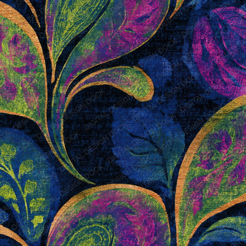 Linocut Paisley Neon Magenta Midnight Digital Paper Pack (DDD013425)
