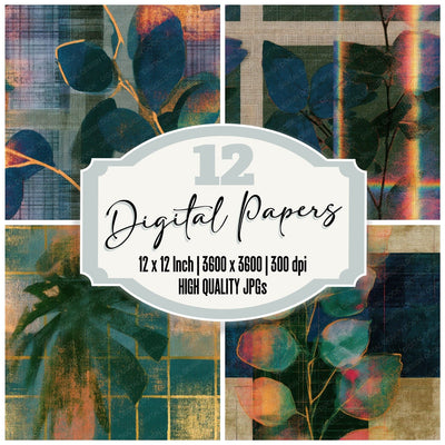 Minimal Neon Grid Eucalyptus Seamless Digital Paper Pack (DDD013426)