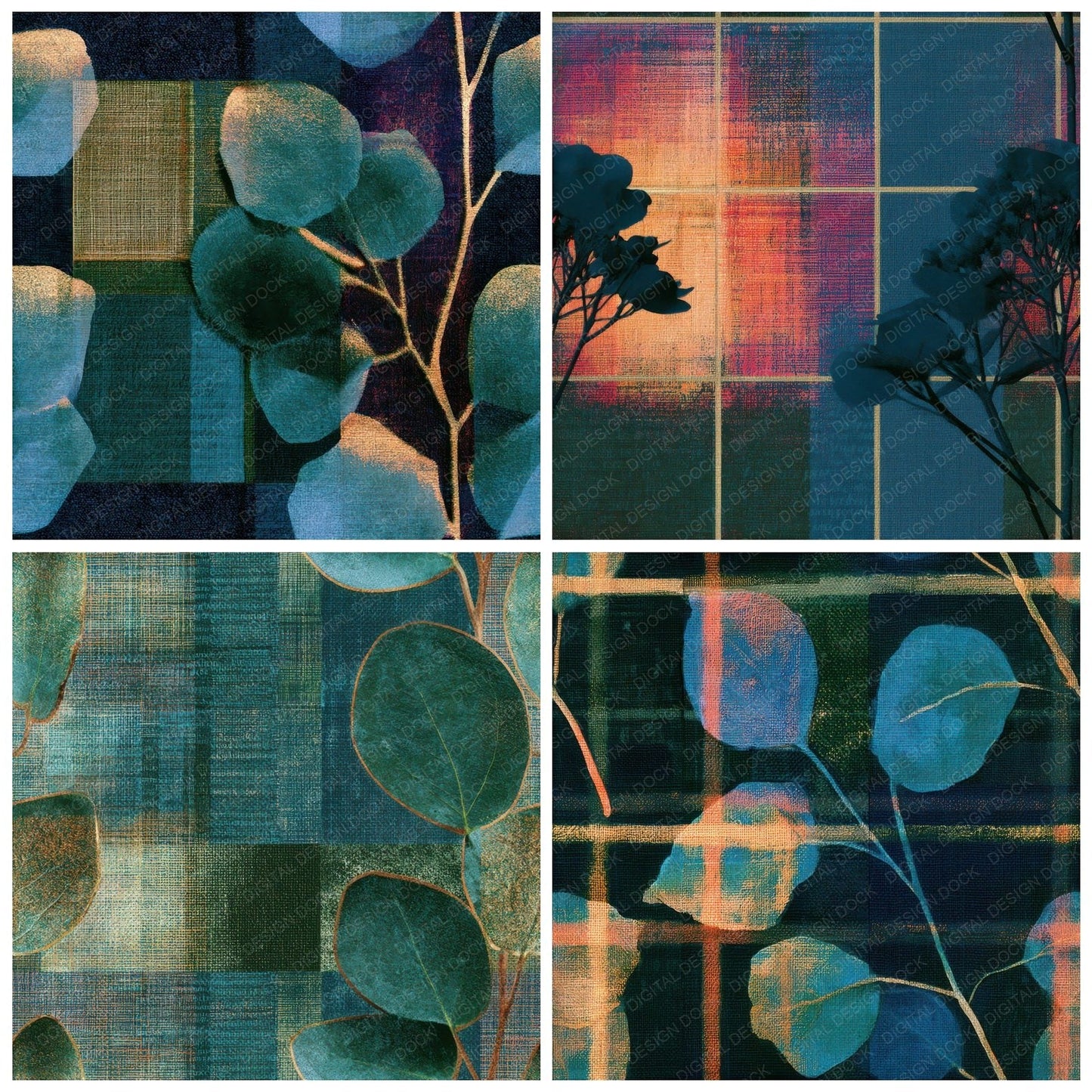 Minimal Neon Grid Eucalyptus Seamless Digital Paper Pack (DDD013426)