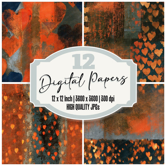 Minimal Neon Hearts Copper Seamless Digital Paper Pack (DDD013427)
